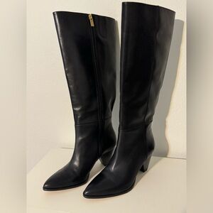 Elegant Black Knee-High Leather Boots, Vince Camuto, 
Size: 8M, Wide Calf